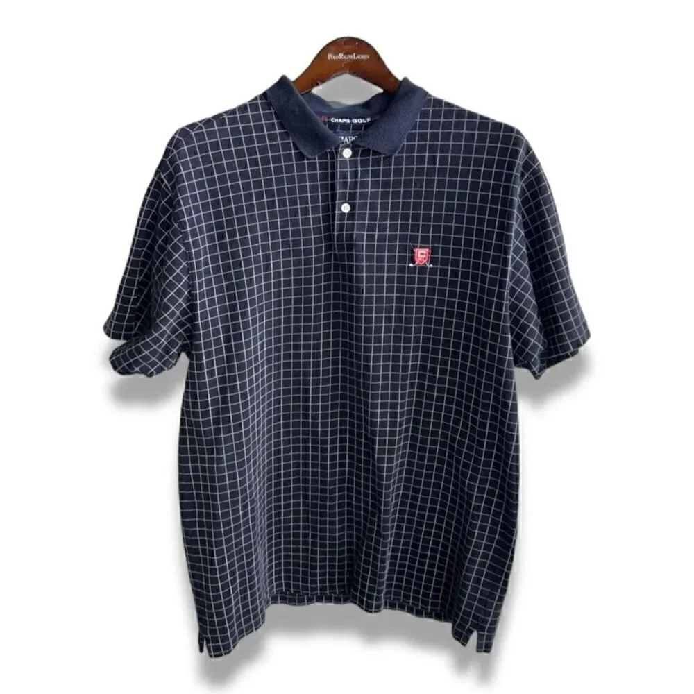 Navy Check Chaps Ralph Lauren Pique Polo Shirt Size XL